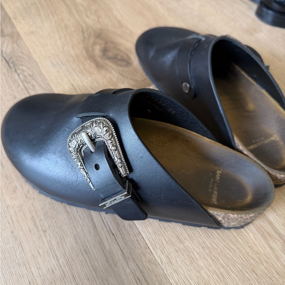 Saint Laurent Jimmy Clog Mules Black Silver Buckle - Picture 2 of 7